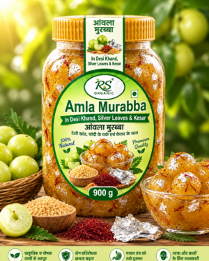 Amla Murabba in Desi Khand, Silver Leaves & Kesar 900g
