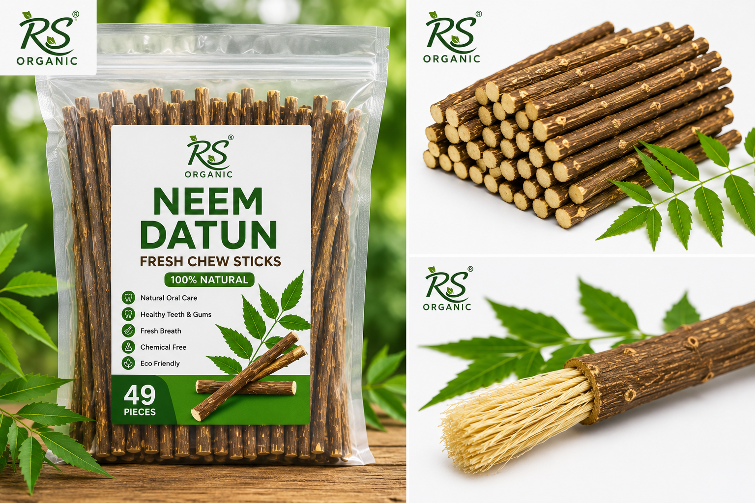 Datun Sticks Neem Datun Fresh Chew Sticks (49 Pieces) | 100% Natural Ayurvedic Oral Care